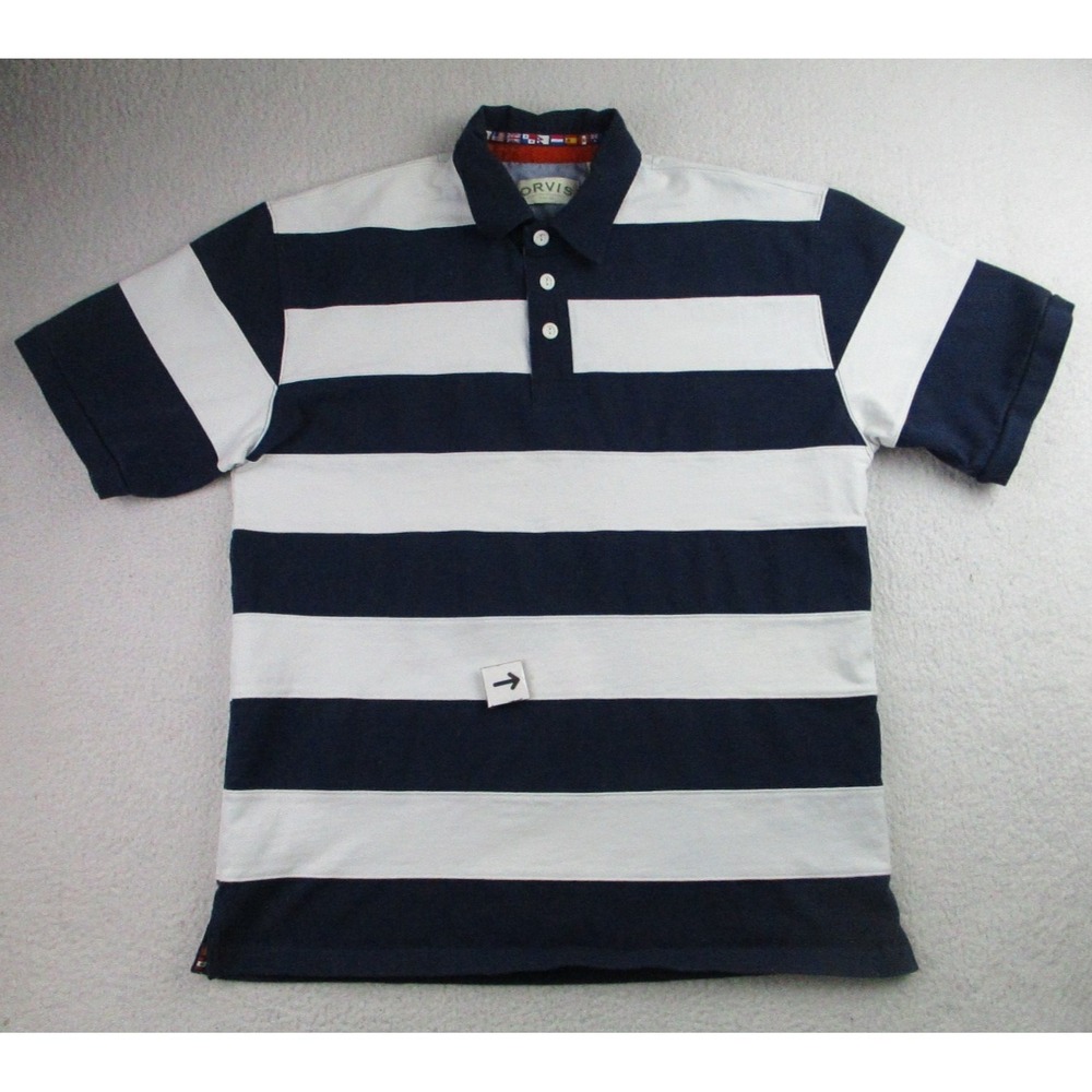 Orvis‎ Signature Rugby Shirt Mens Large Heavy Weight Striped White Navy L *READ*